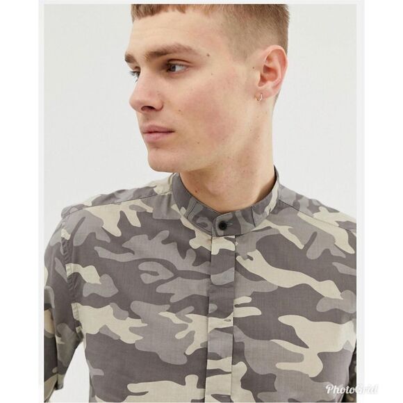ASOS Antony Morato Grandad Collar Shirt In Camo - Picture 3 of 12